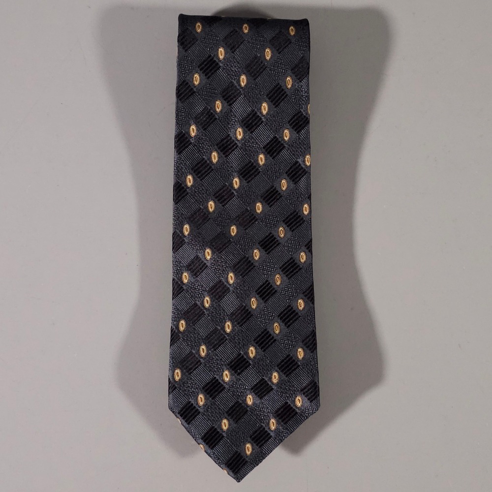 Luciano Barbera Necktie Mens OS Black Gold Geometric Silk Made in Italy